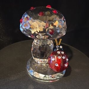 Crystal Mushroom with Red Ladybug Figurine